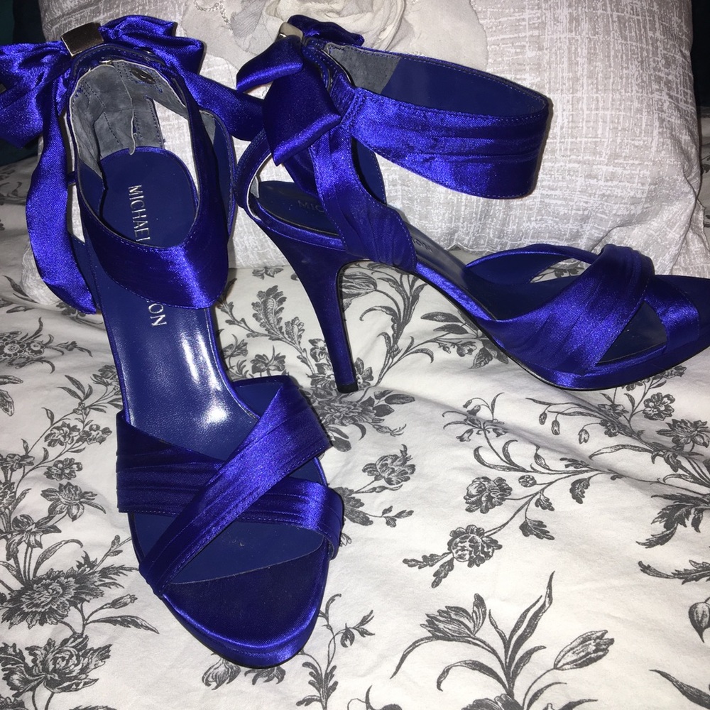 Blue satin heels
